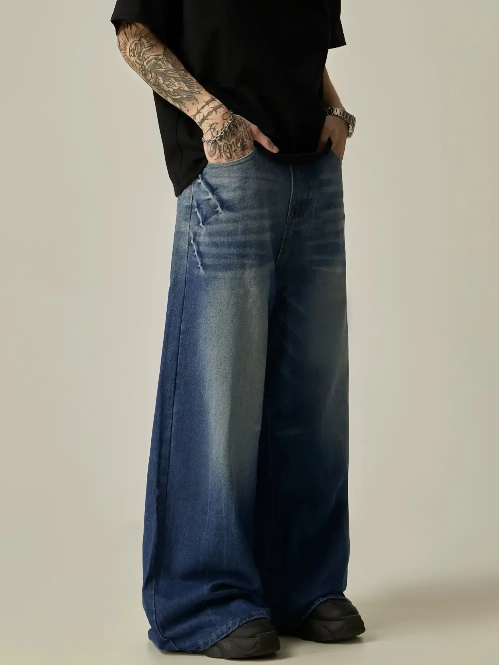 Ombre Fade Ultra-Wide Leg Denim Jeans
