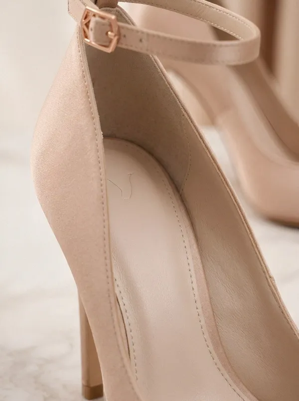Rhinestone Pearl Buckle-Strap Ankle-Strap Women's Formal High Heels