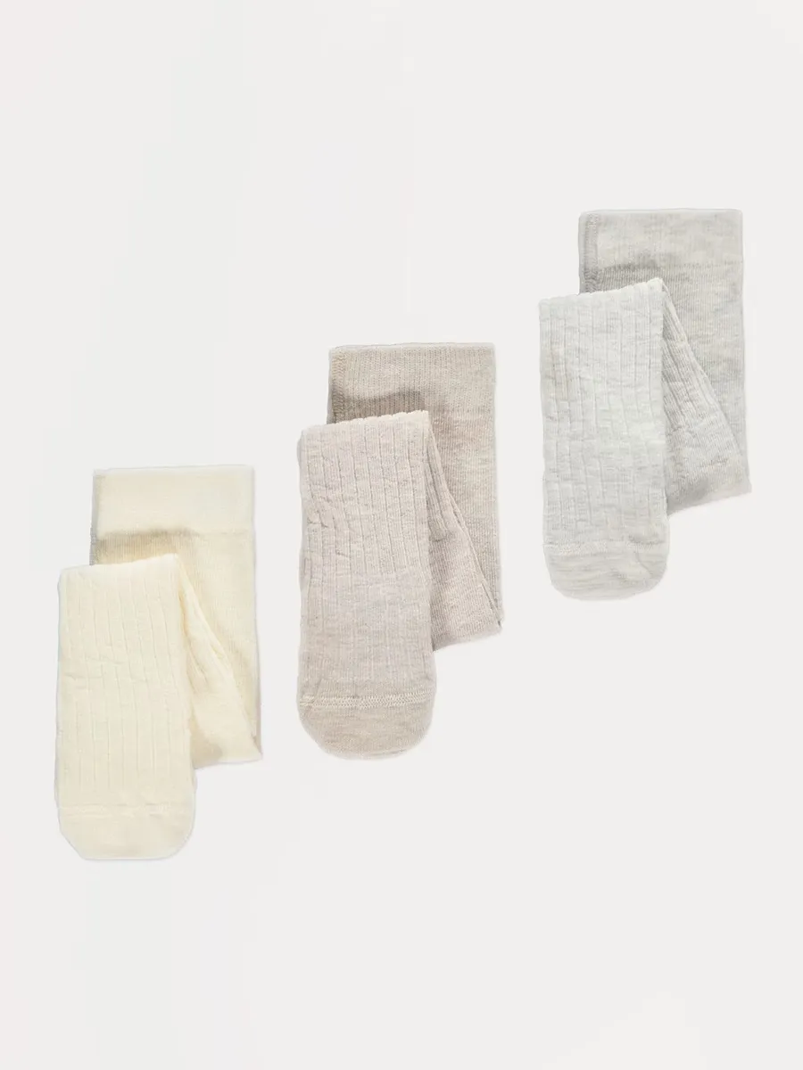 Neutral Cotton Rich Ribbed Tights 3 Pack