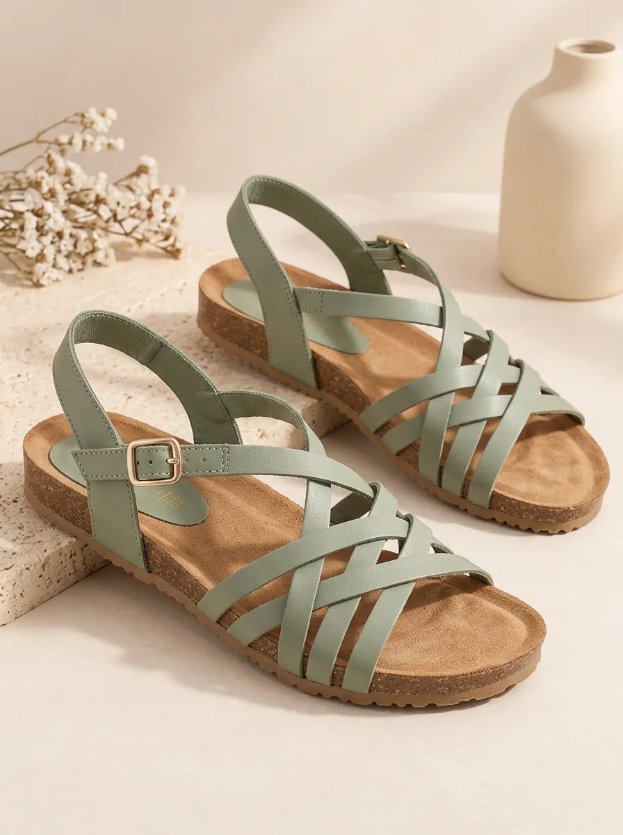 Women's Cork Detail Flat Sandals