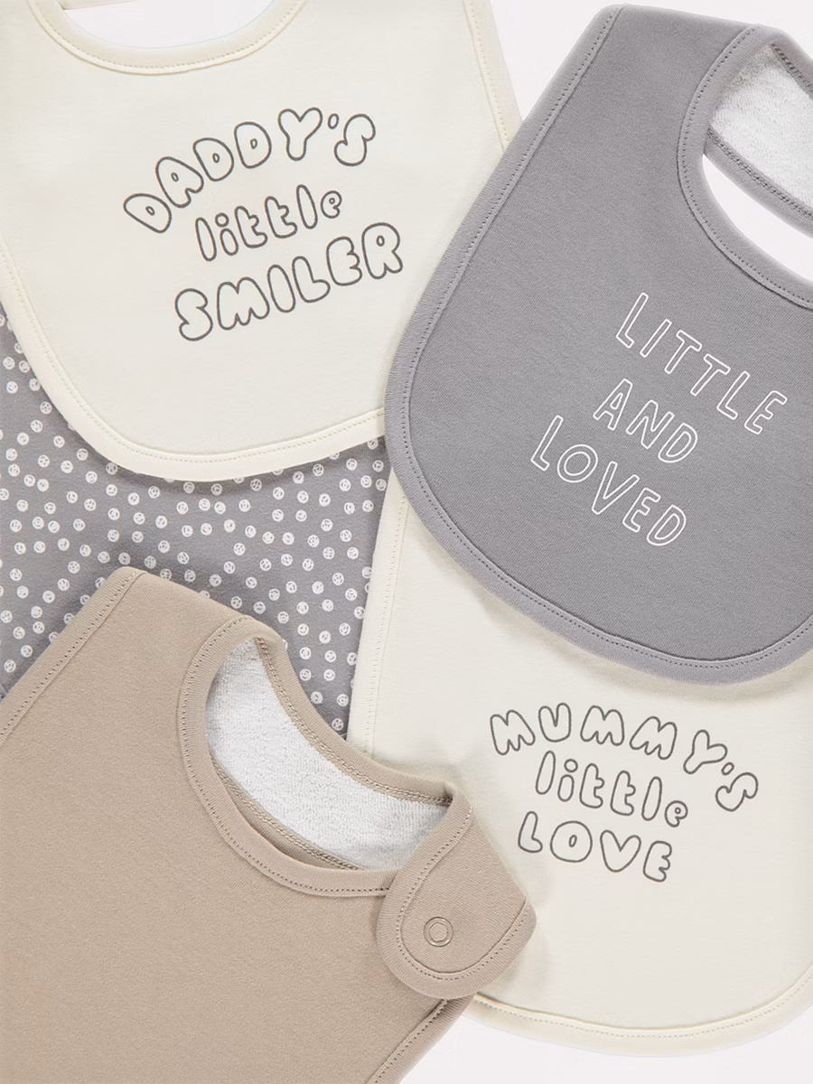Neutral Mum and Dad Bibs 5 Pack detail 1