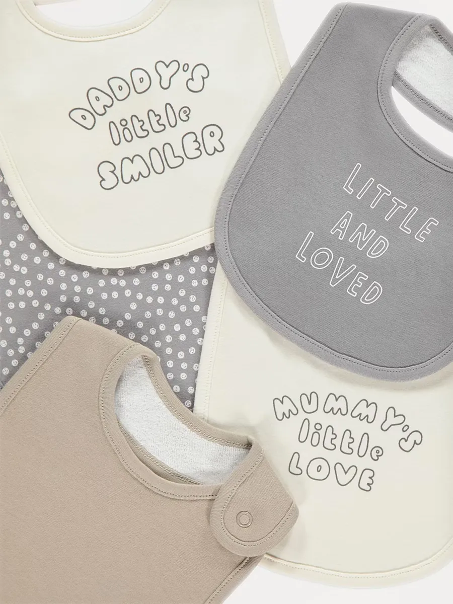 Neutral Mum and Dad Bibs 5 Pack