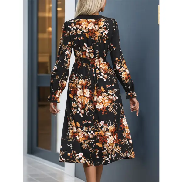 Notched Notched Long Sleeve Midi Dress