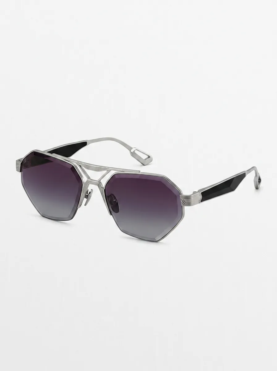 Unisex Geometric Metal Frame Gradient Lens Sunglasses