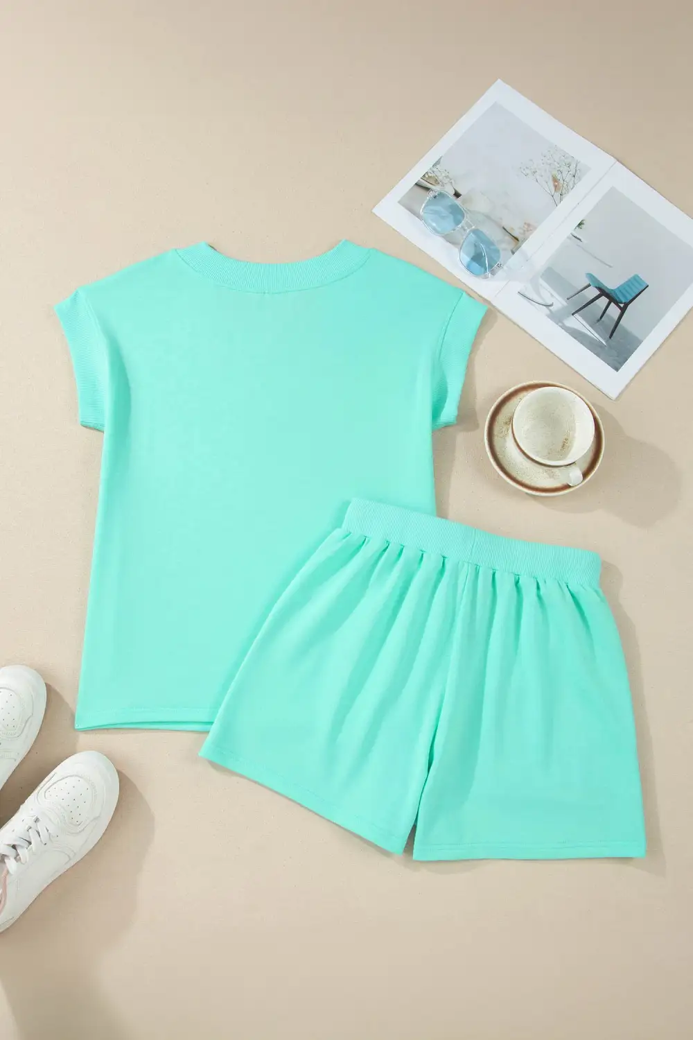 Sleeve Drawstring Relaxed Shorts Lounge Set Comfort