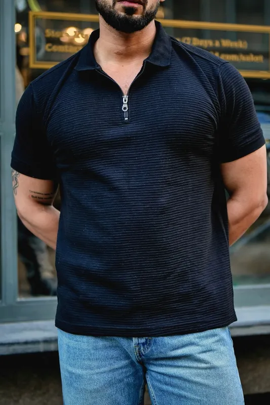 Black Slim-Fit Long Sleeve Henley Shirt