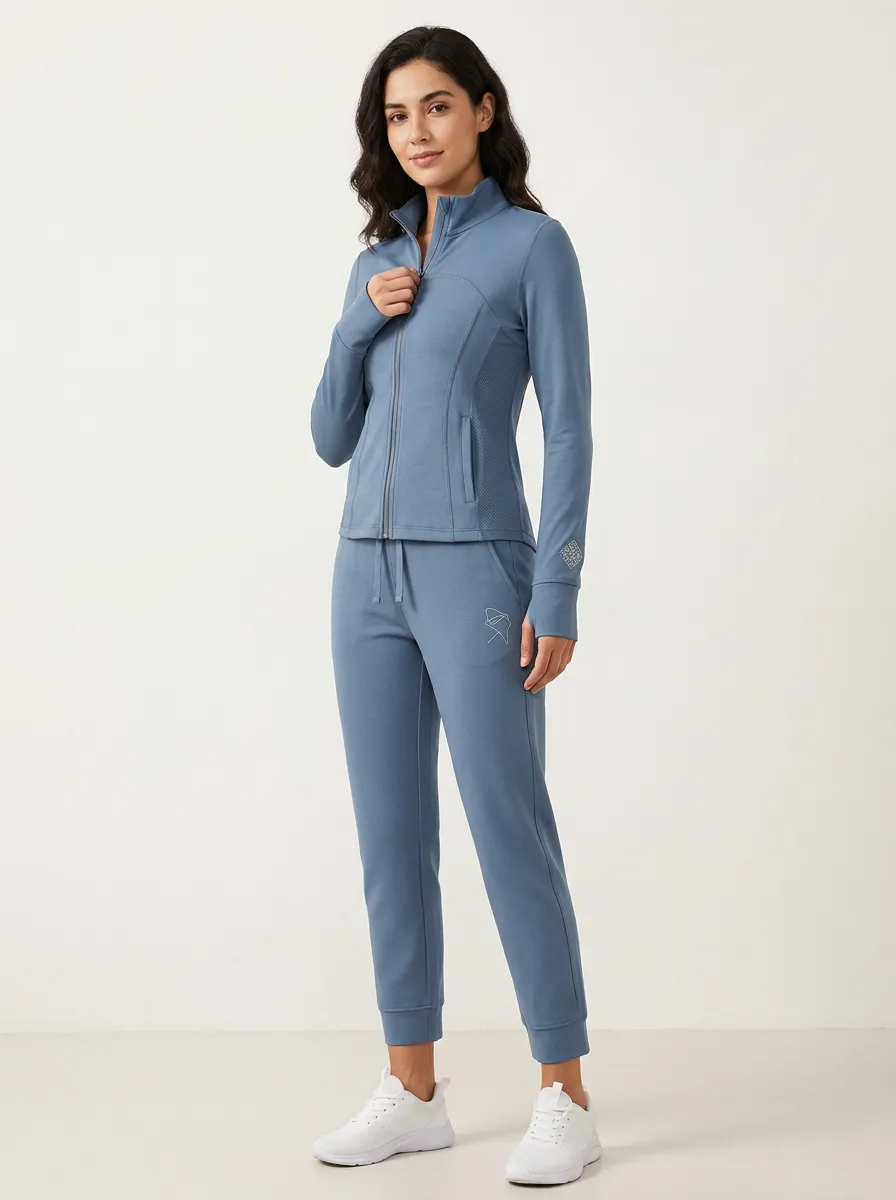 Women's Athletic Fitness Blue Minimalist Graphic Tracksuit