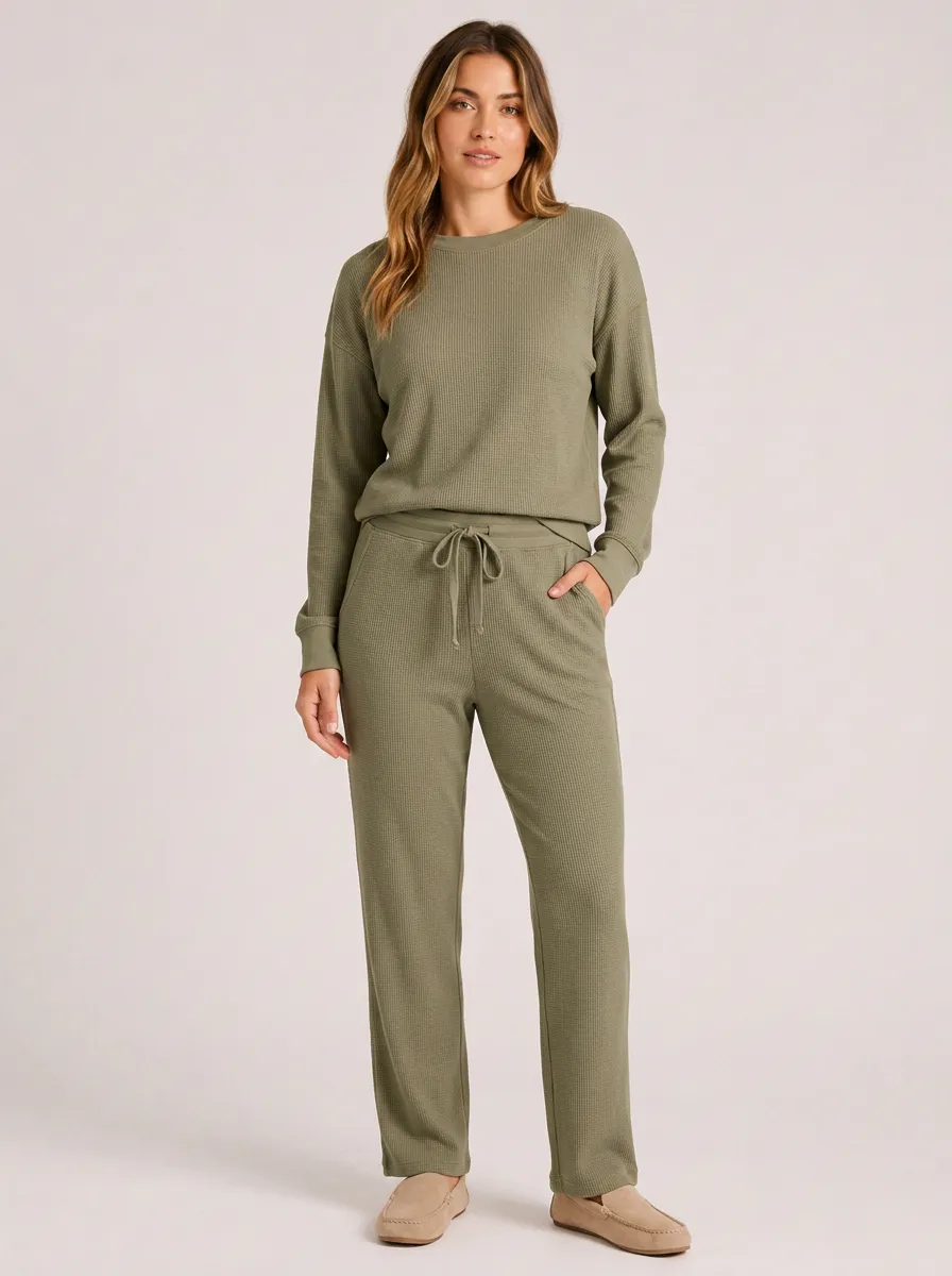 Women's Casual Waffle Knit Jogger Set