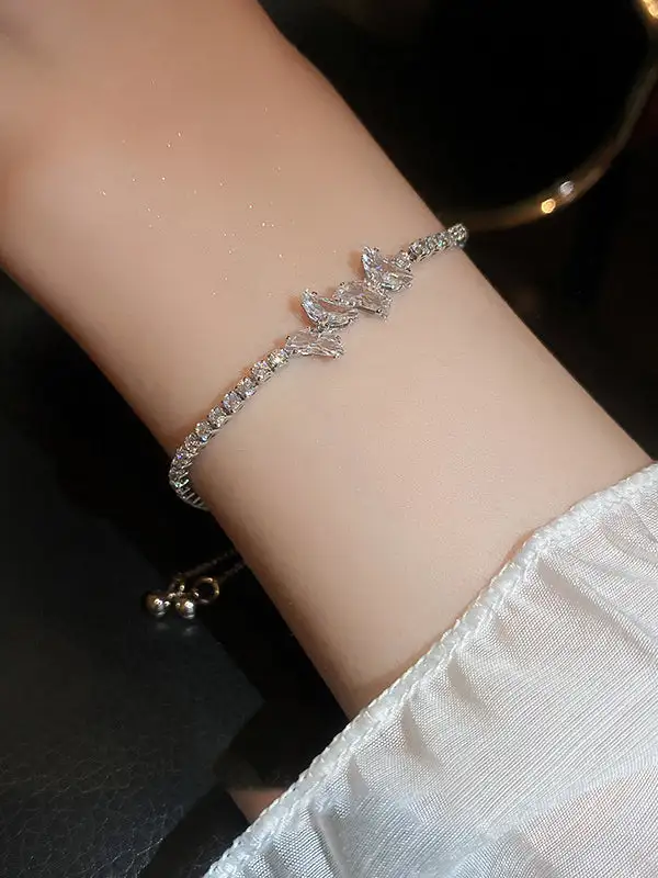 Contemporary Adjustable Rhinestone Geometric Bracelet