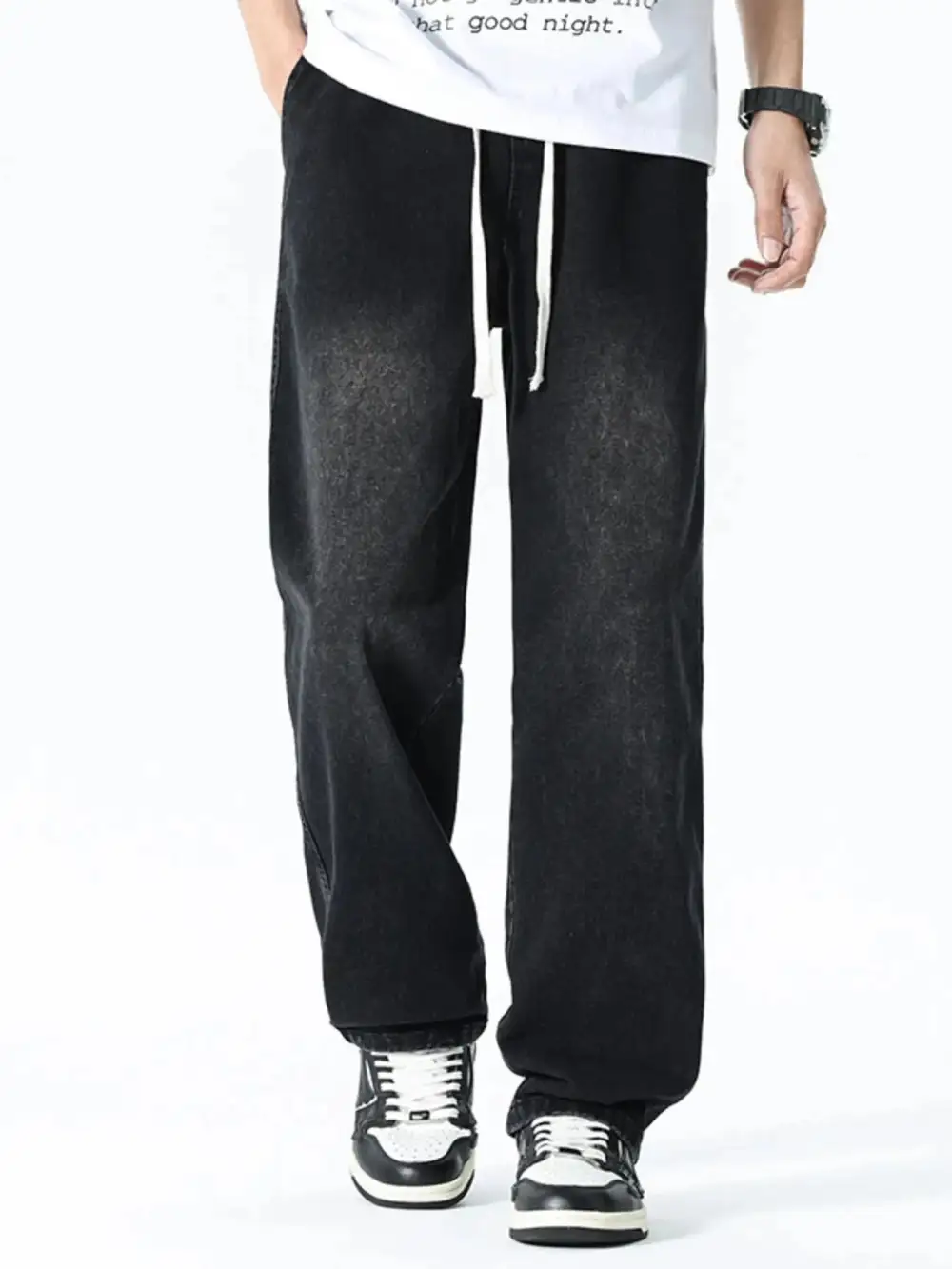 Everyday Drawstring Wide Leg Jeans
