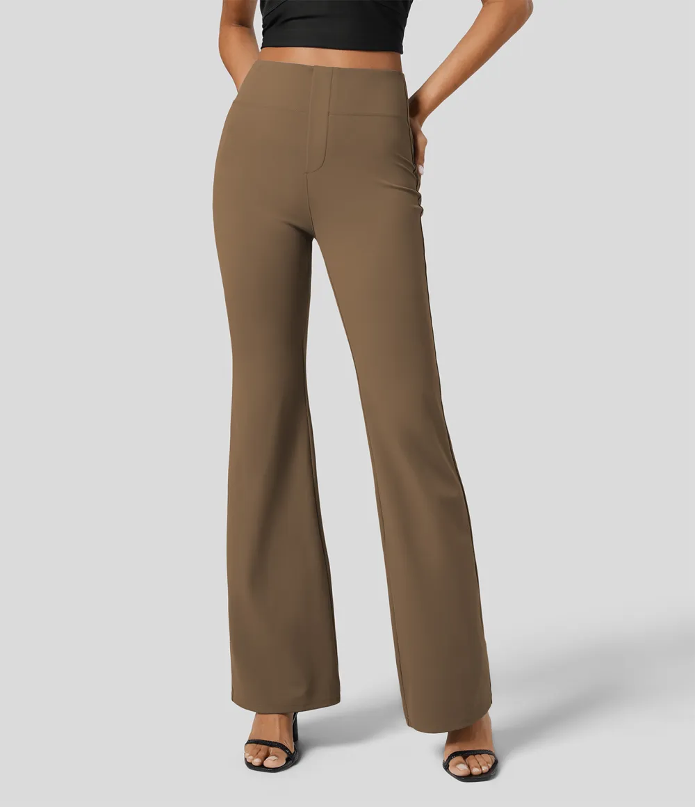  High Waisted Back Side Pocket Slight Flare Work Pants