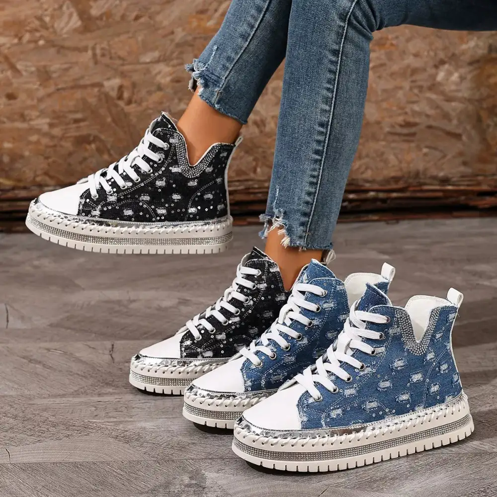 Textured Lace-Up Platform Sneakers