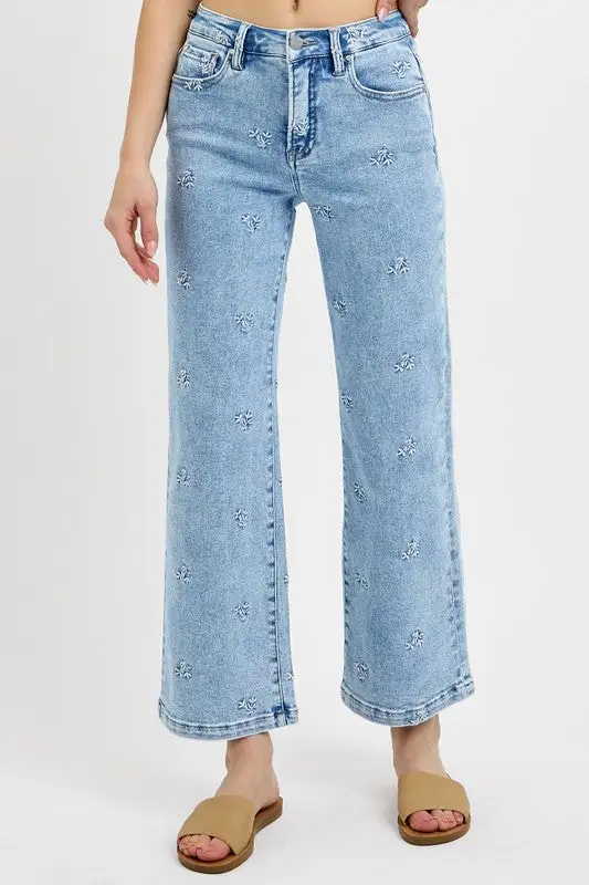 High Rise Crop Embroidered Jeans