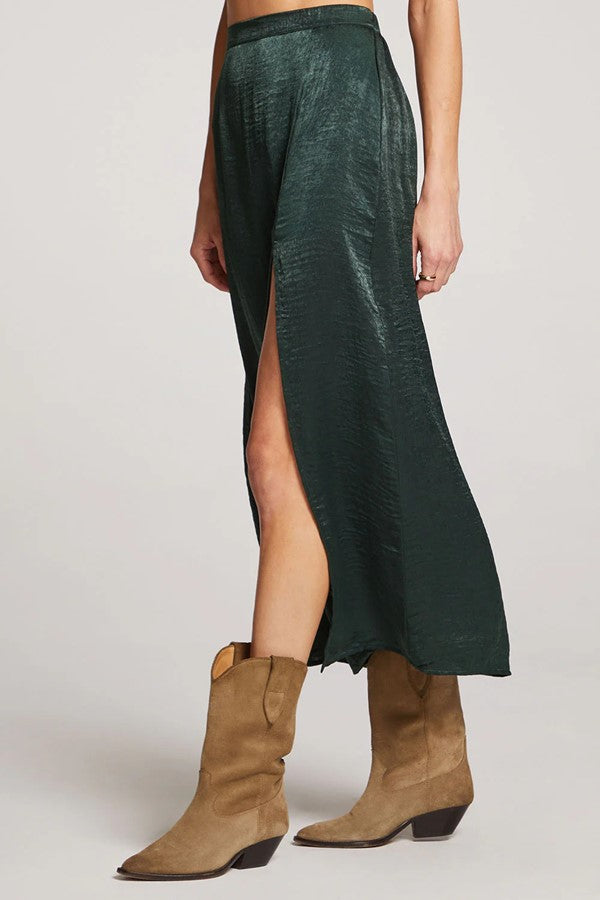 Dark Green Textured Slit Midi Skirt