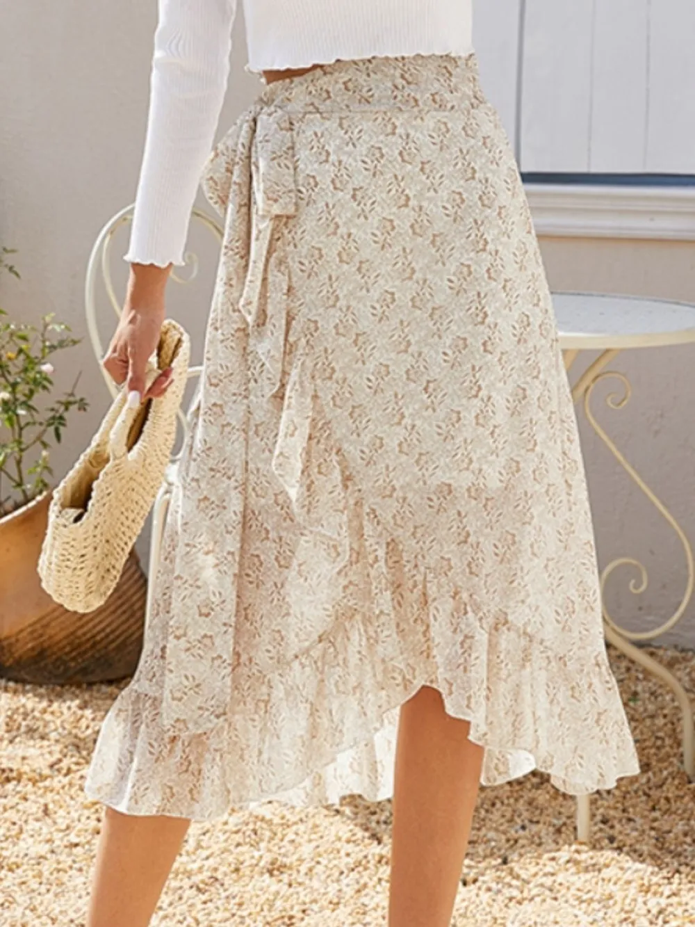 Ruffle Printed Midi Skirt