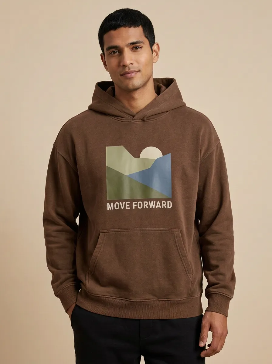 Men's Nature Lover Move Forward Mountain Sun Print Hoodie