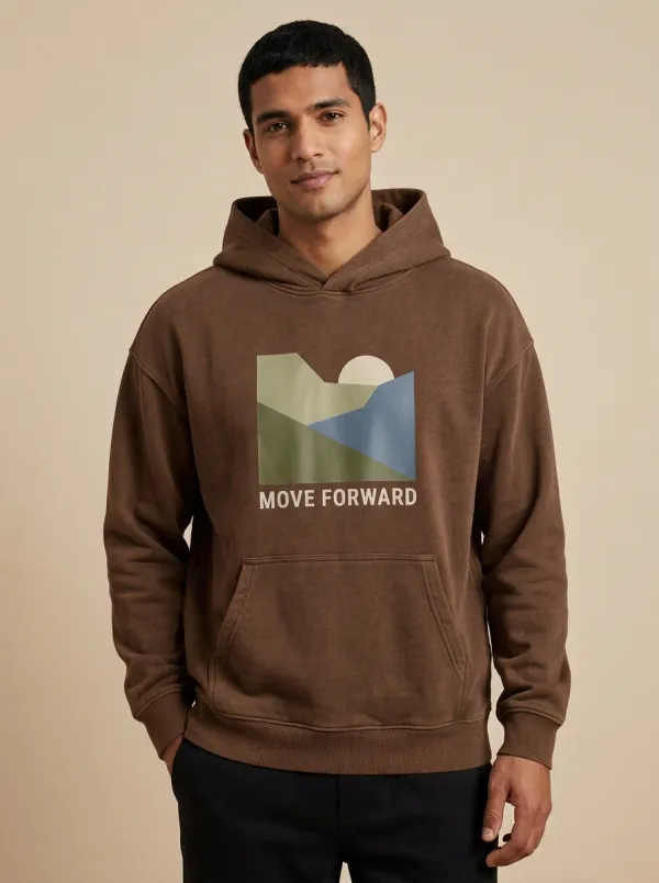 Men's Nature Lover Move Forward Mountain Sun Print Hoodie