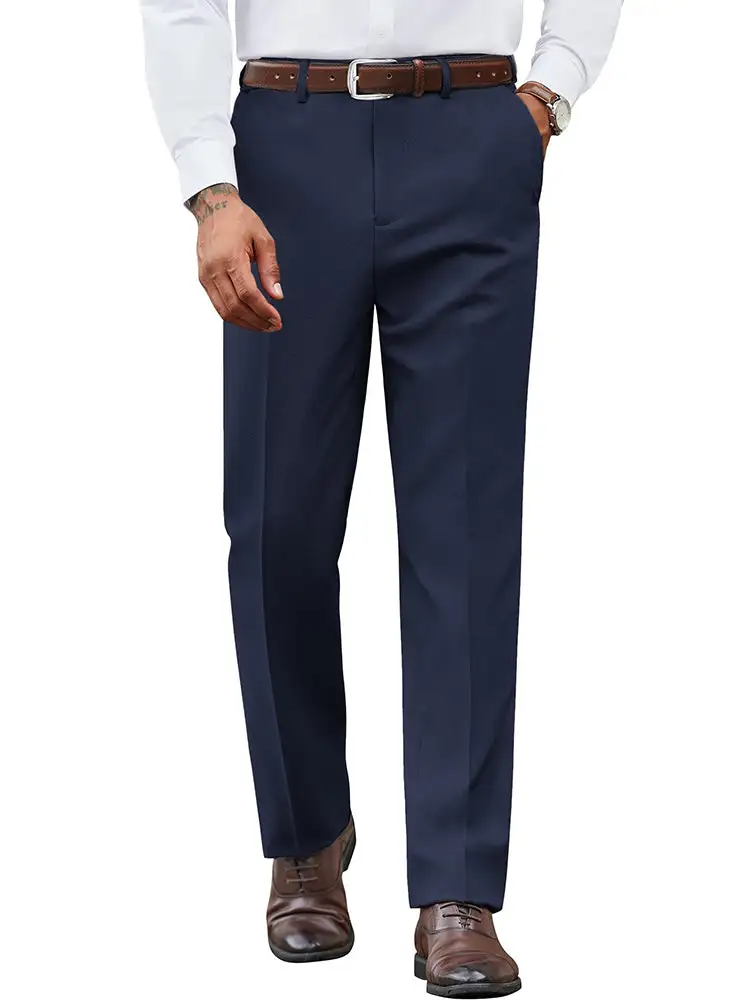Casual Flat Front Expandable Waist Dress Pants