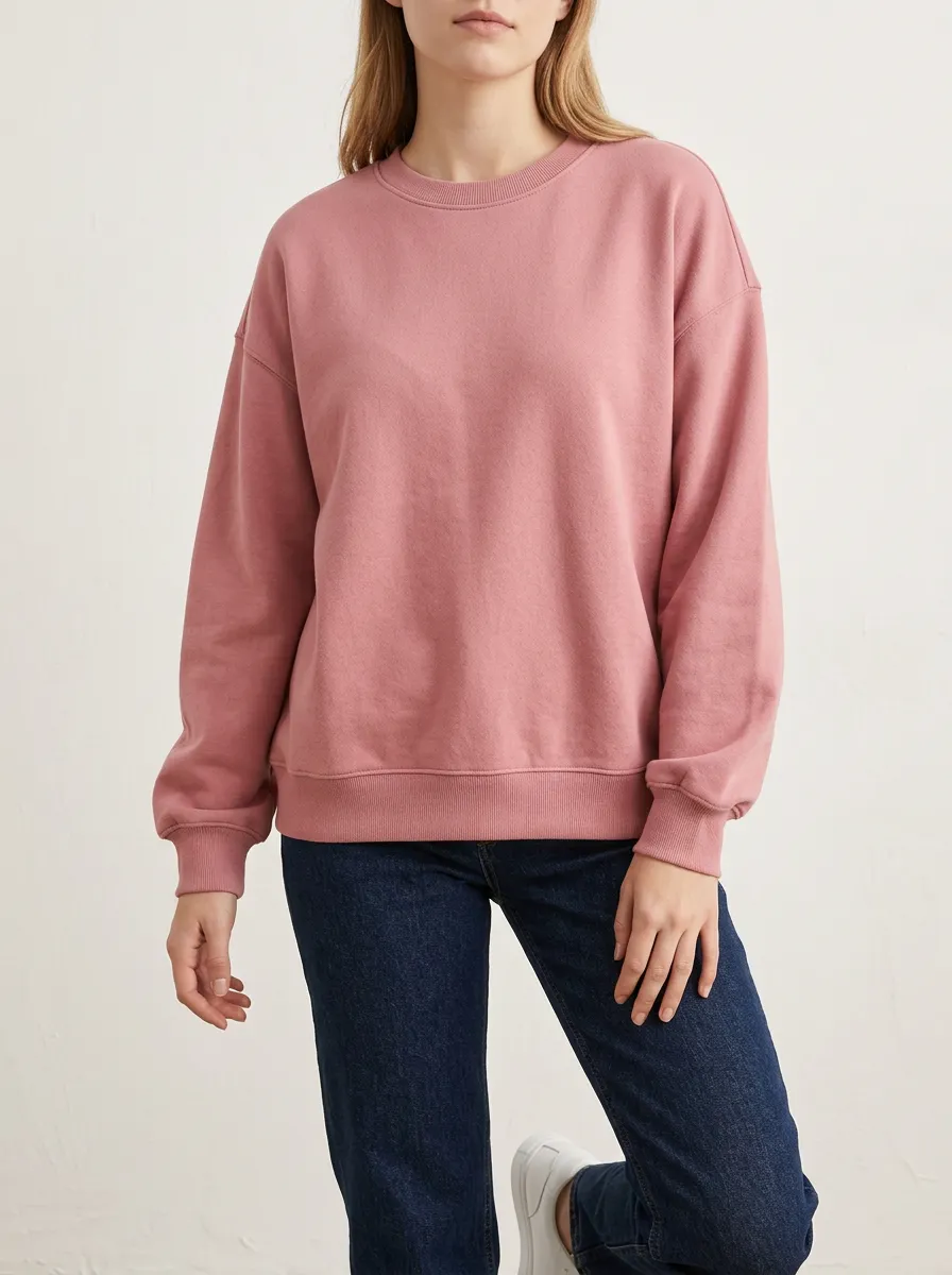 Women's Dusty Rose Solid Color Minimalist Printed Sweatshirt