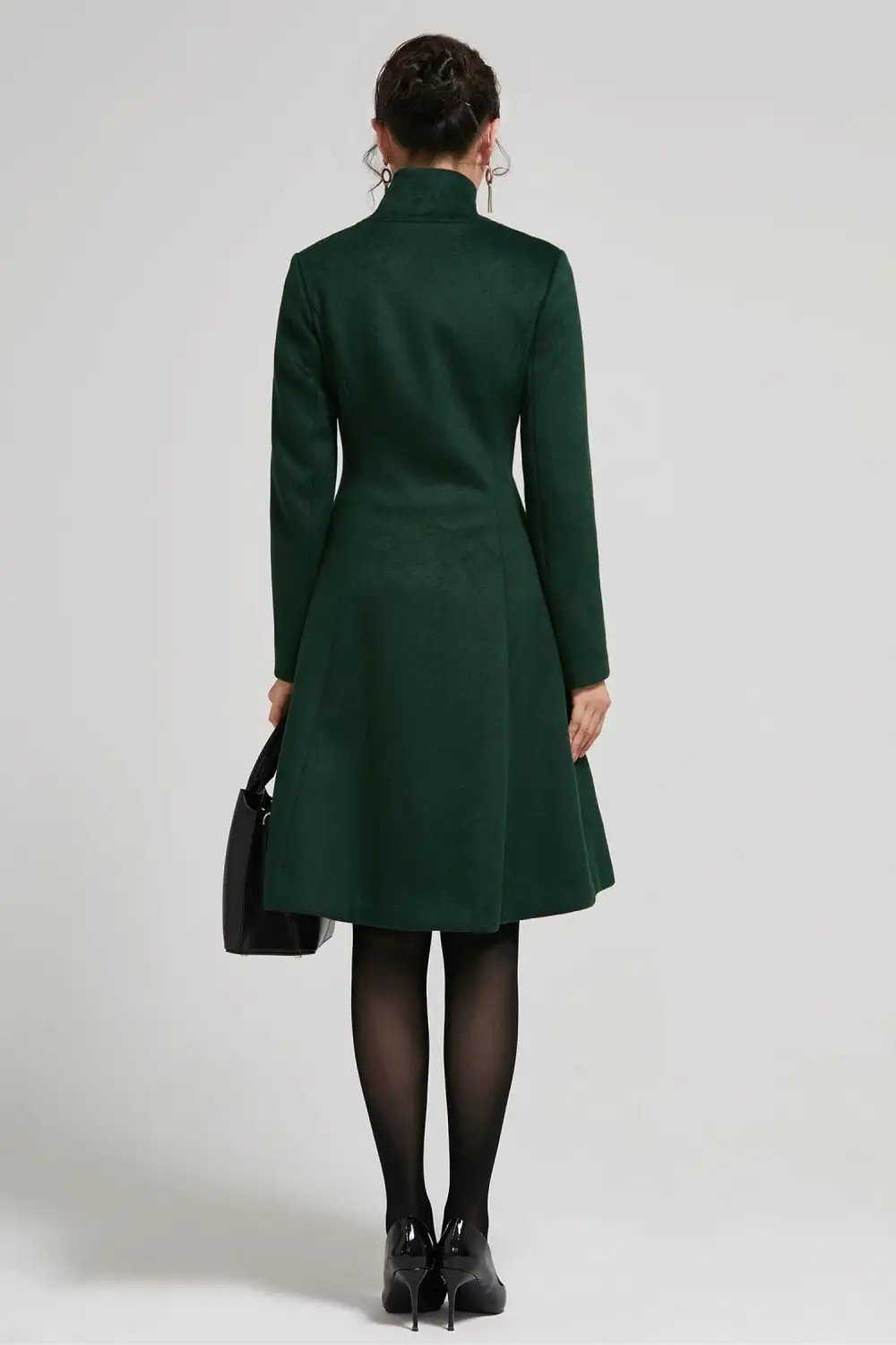 Wool Blend A Line Single Breasted Stand Collar Pocketed Coat