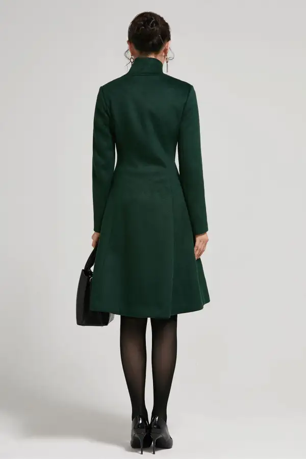 Wool Blend A Line Single Breasted Stand Collar Pocketed Coat