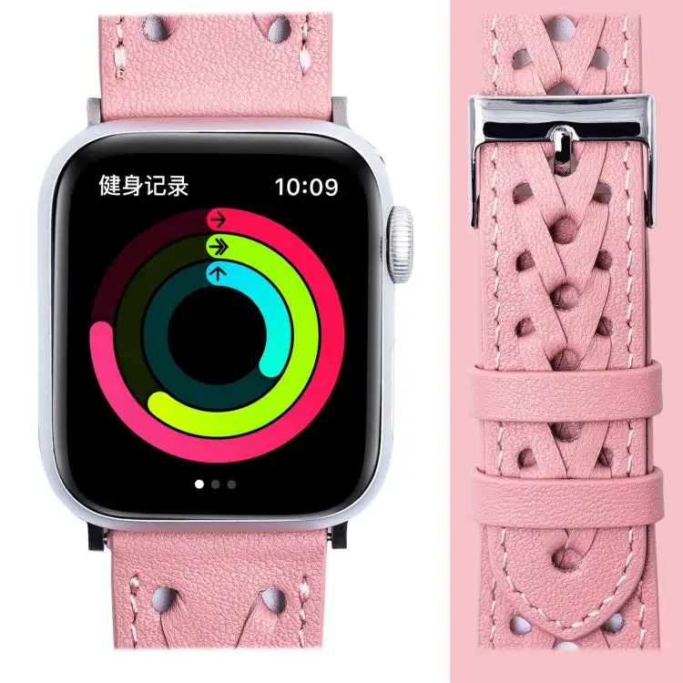 Genuine Leather Woven Watch Strap for Watch Series 9 & 8 & 7 41 mm / SE 3 & SE 2 & 6 & SE & 5 & 4 40 mm / 3 & 2 & 1 38 mm - Pink