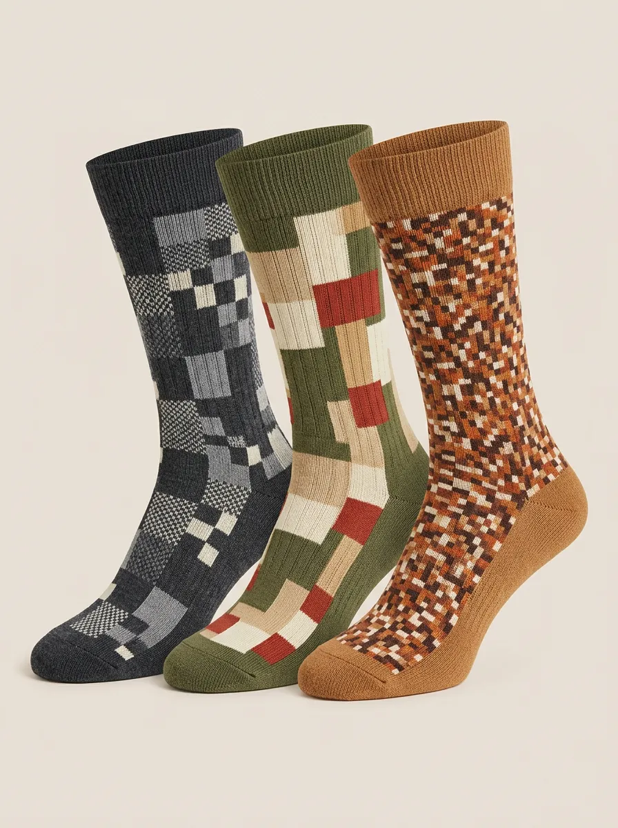 Men's Geometric Patterned Multi-Color Printed Three Pack Socks Everyday Design