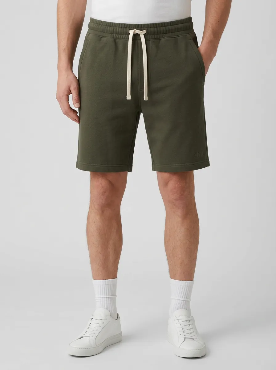 Men's Casual Olive Green Drawstring Fleece Shorts