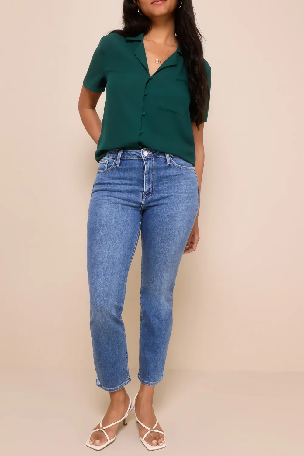 Casual Style Polka Dot Short Sleeve Button-Up Top