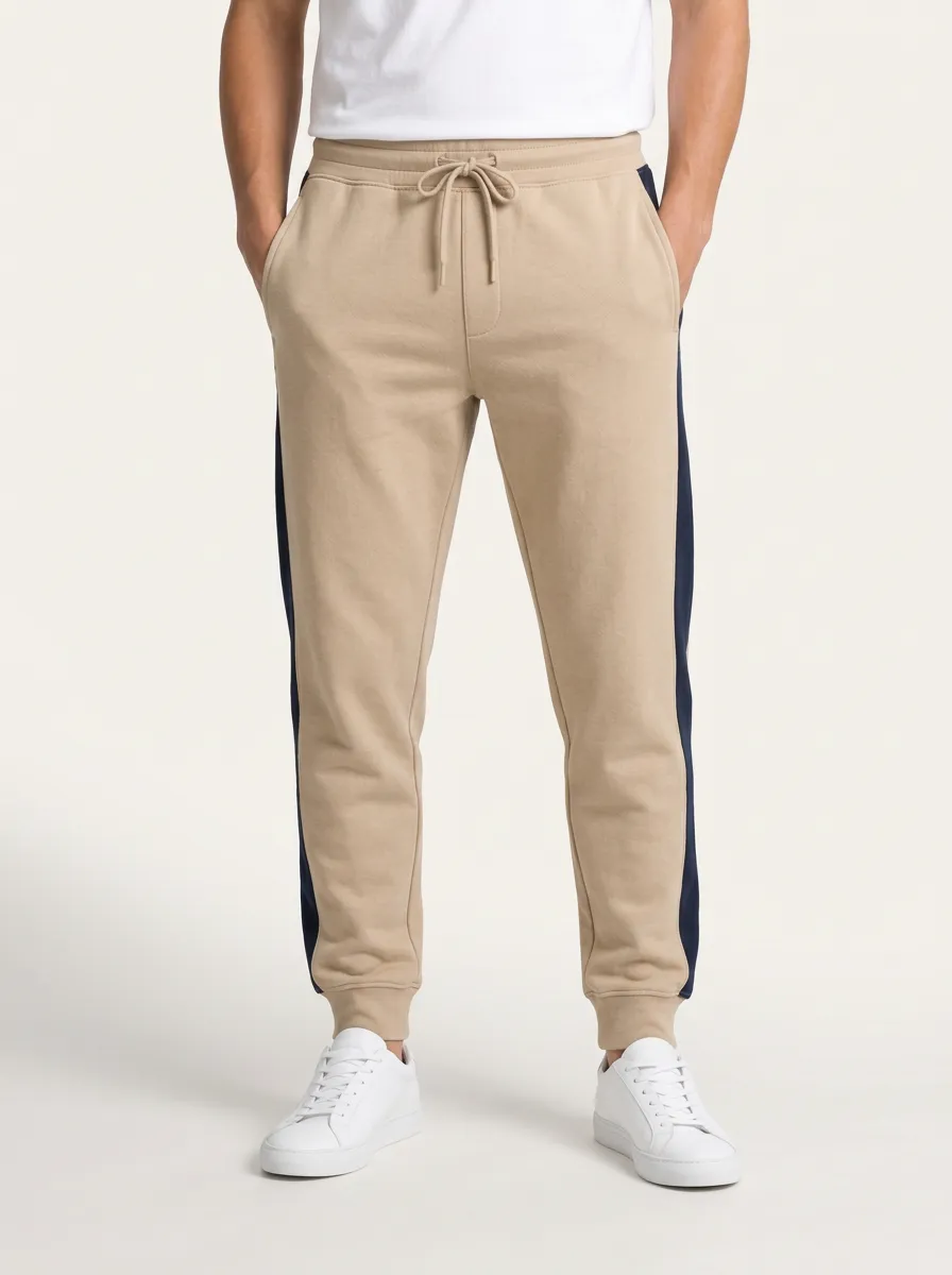 Minimal Navy and Beige Drawstring Joggers for All Genders