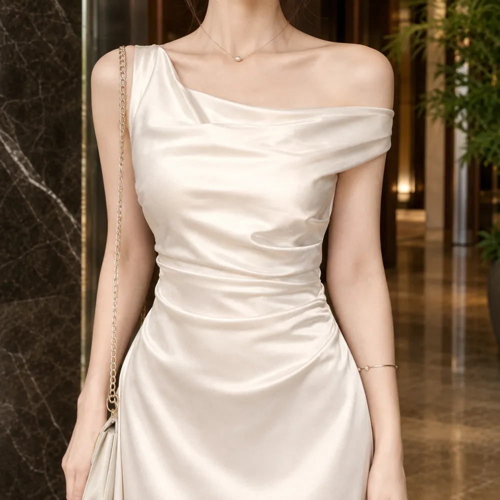 Refined Satin Draped Maxi Dress