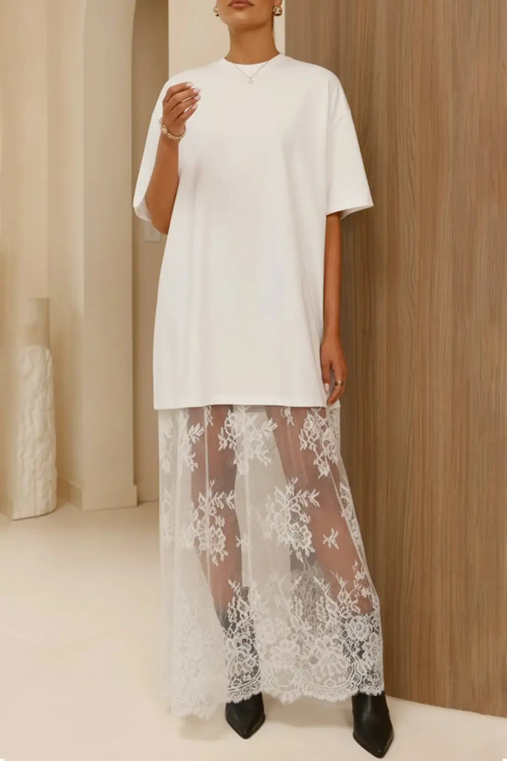 Floral Patchwork Short Sleeve T Shirt Loose Maxi Dress