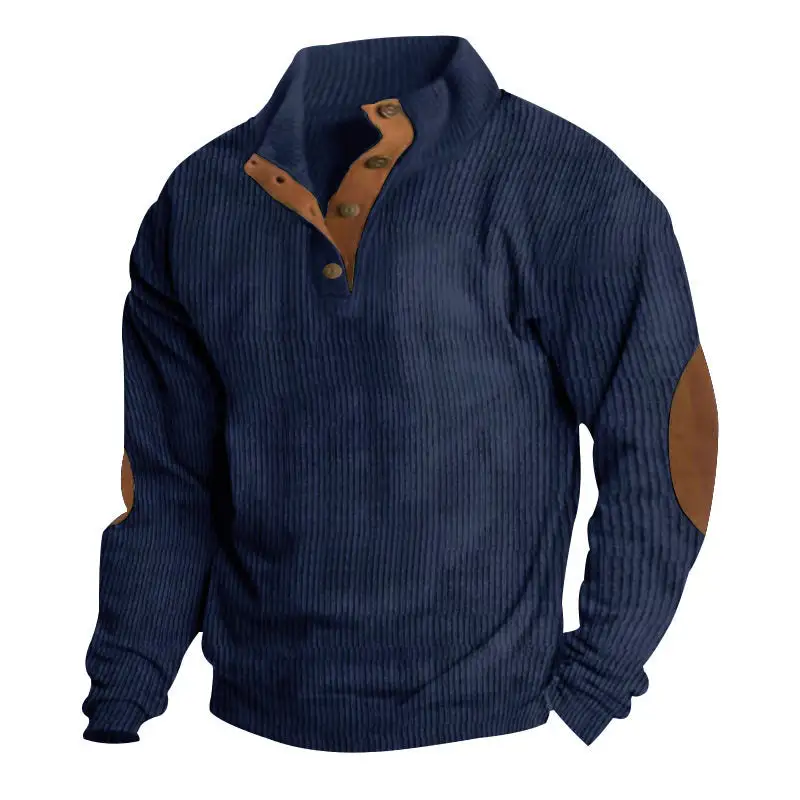 Easy-Wear Corduroy Hoodie With Long Sleeves And Stand Collar