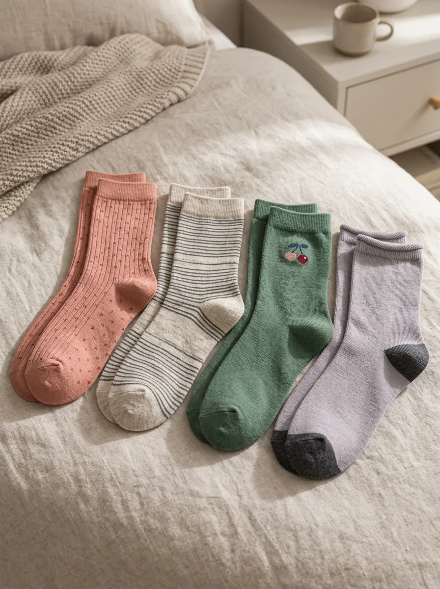 Women's Cute Cherry Floral Striped Printed Socks Set