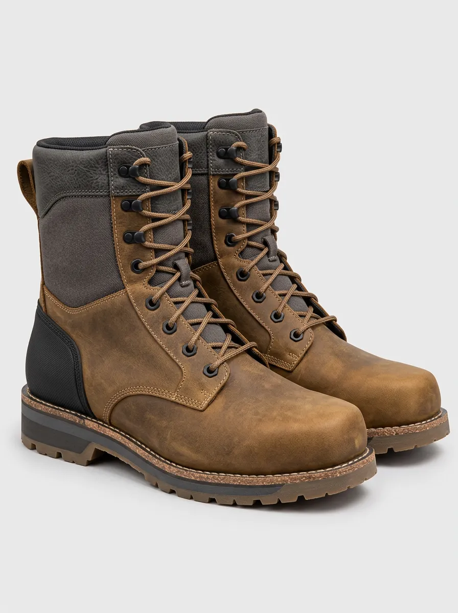 Workwear Inspired Brown Tactical Style Work Boots with Printed Detail