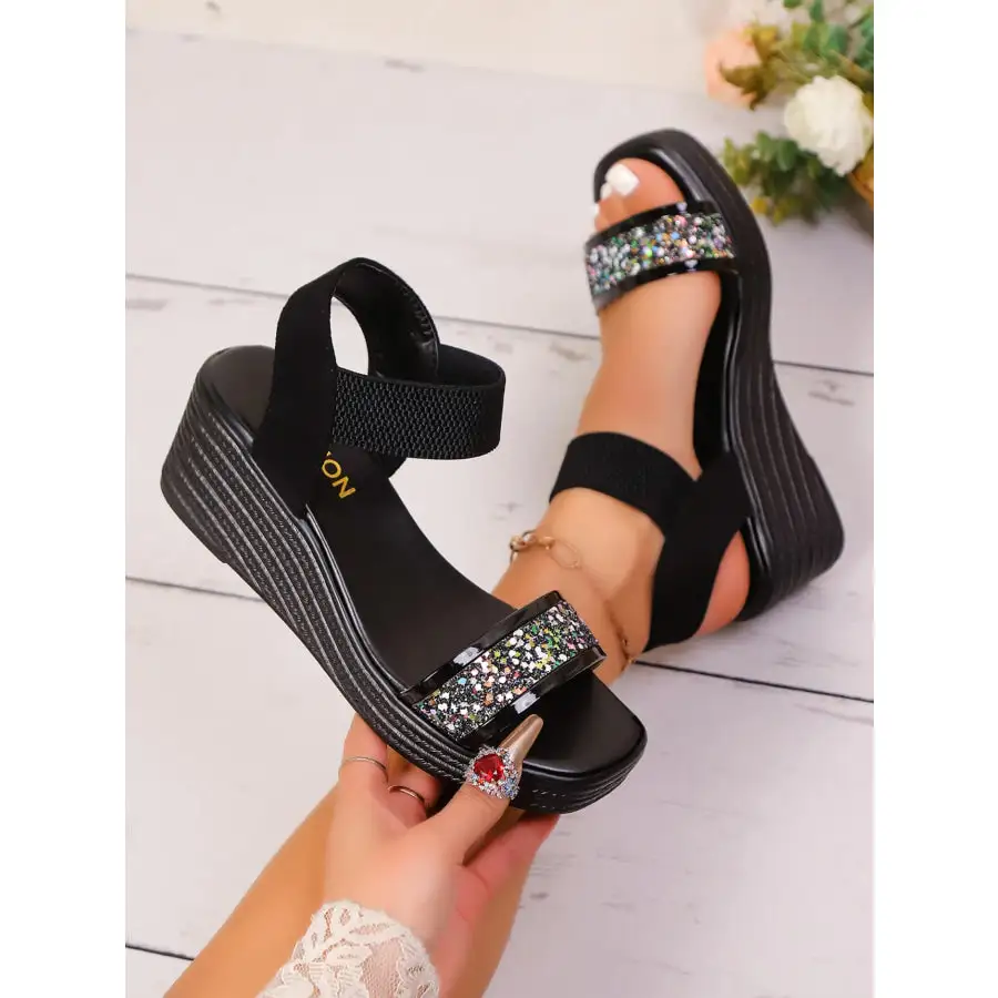 Glitter Platform Wedge Sandals
