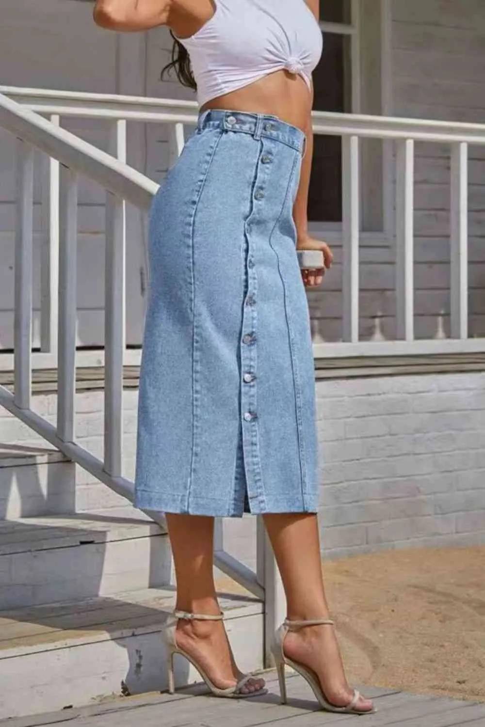 Denim Button Front Skirt