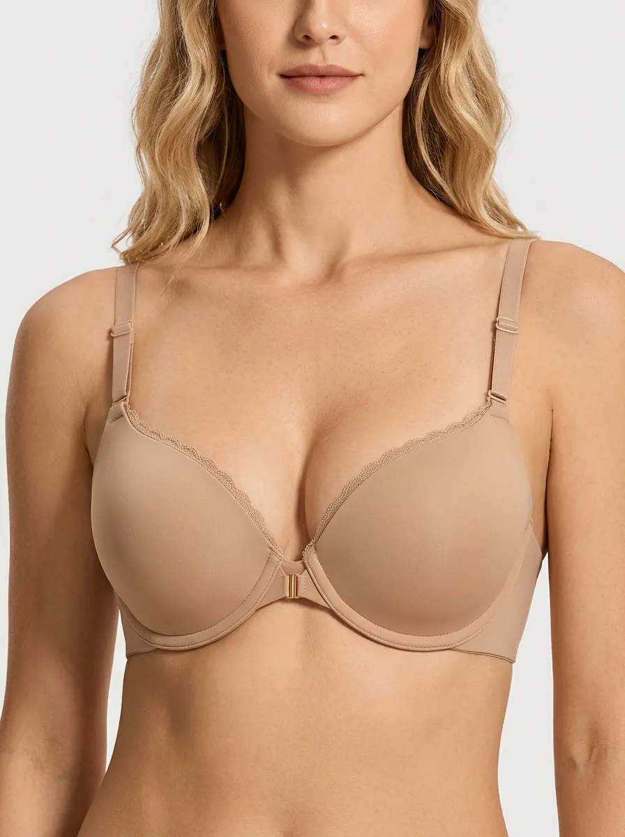 Women's Front-Closure Padded Lace-Trim Bra
