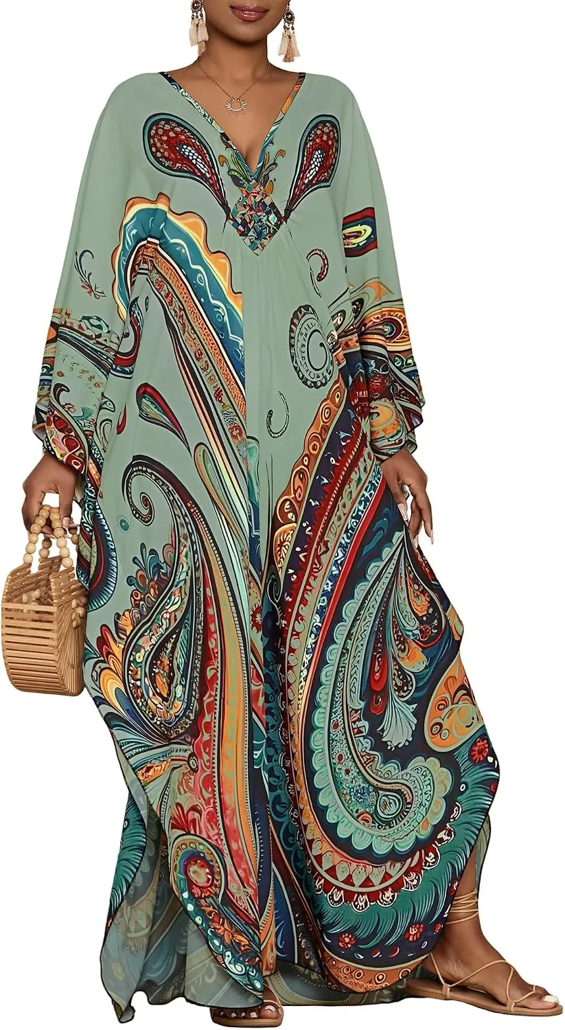 Bsubseach Moo Moos for Women Batwing Sleeve Kaftan Dresses with Pockets