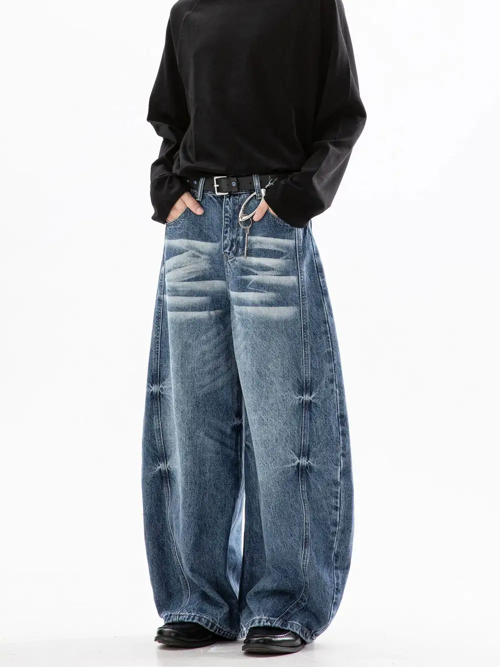 Ultra-Wide Whisker-Fade Washed Jeans