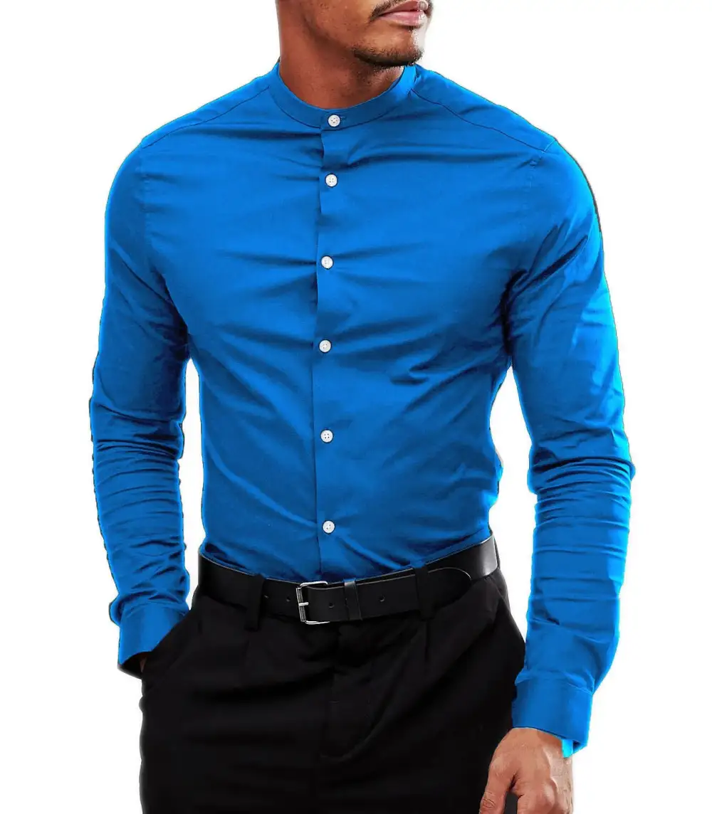 Refined Mandarin Collar Grandad Collar Long Sleeve Casual Shirt
