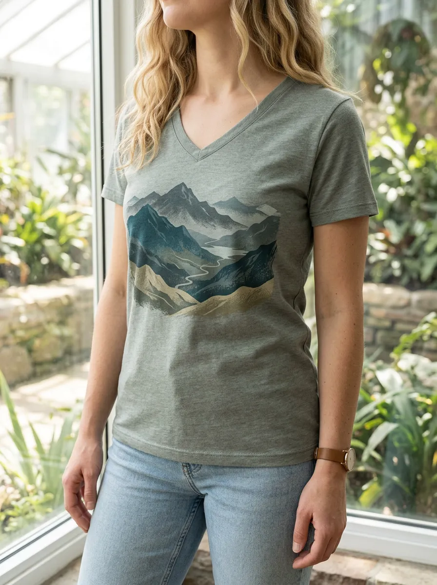 Women's Wilderness Nature Lover Mountain Landscape V-Neck T-Shirt