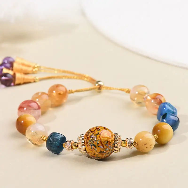 Lacquer Bead Hand Woven Various Crystals Bracelet