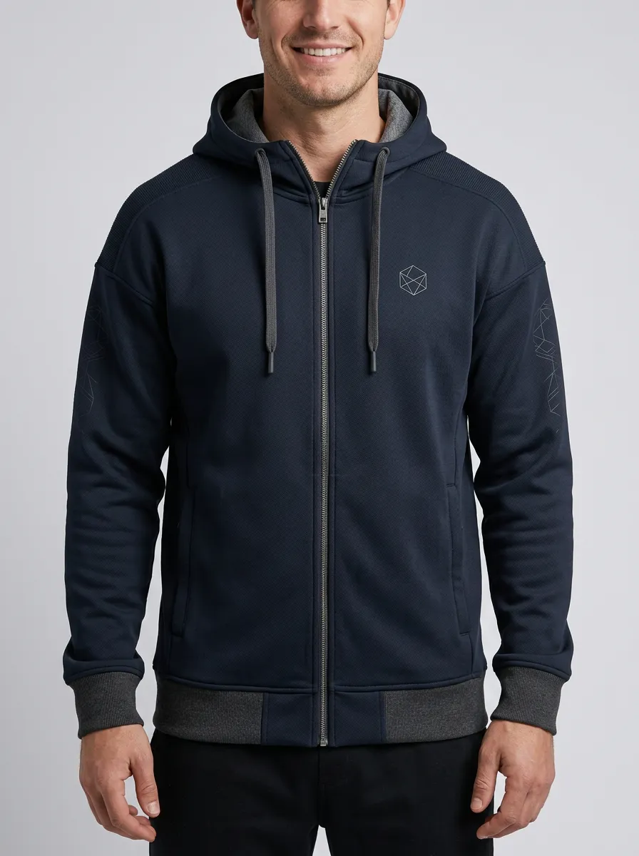 Men's Sport Inspired Geometric Hooded Zip-Up Sports Jacket