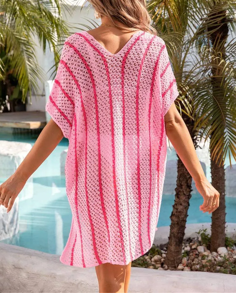 Striped Crochet Beach Cover Up