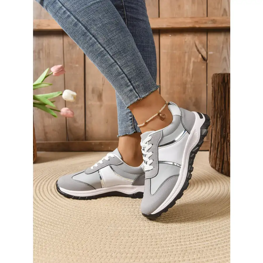 Contrast Lace Up Sneakers Shoes