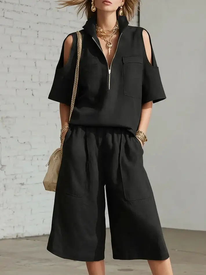 Zip-Front Denim Women's Matching Set