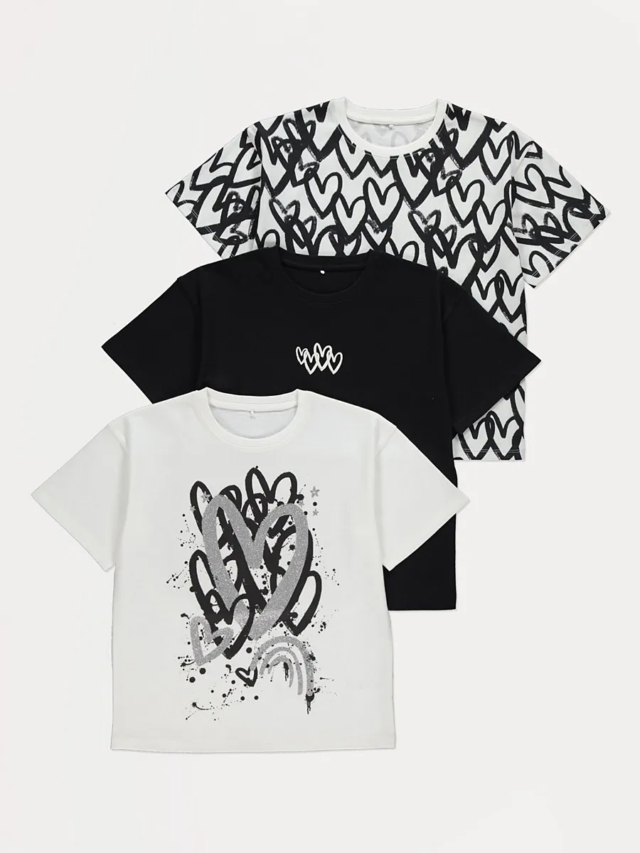 Graffiti Hearts T-Shirts 3 Pack
