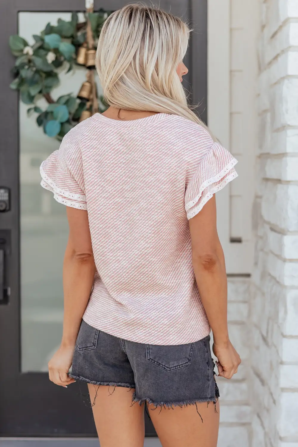 Women's Printed Lace Short Sleeve Top
