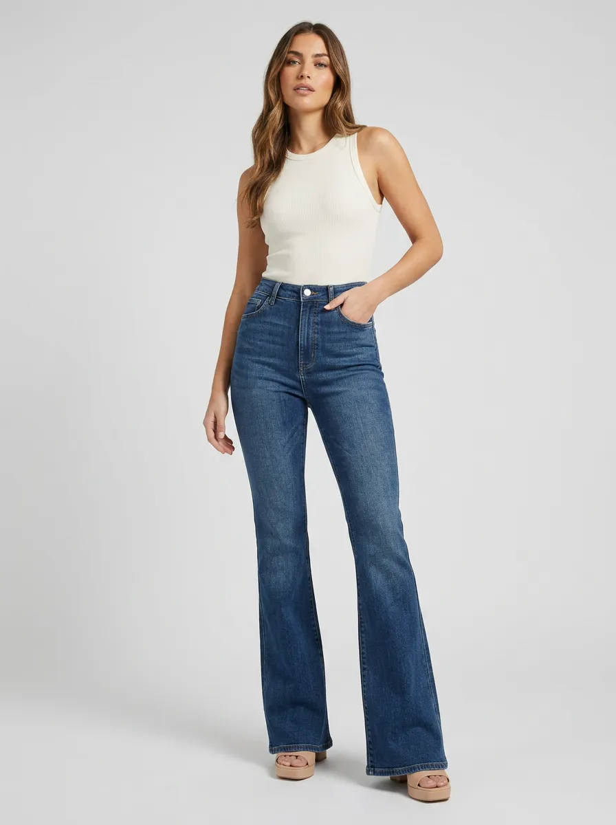 Vintage-Inspired High-Waist Women's High-Waist Stretch Flare Jeans